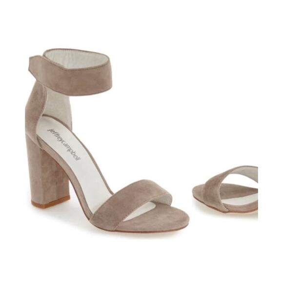 Jeffrey‎ Campbell Taupe Suede Lindsay Shoe Sandal Chunky Block Heel 10 (2681) - Picture 1 of 10